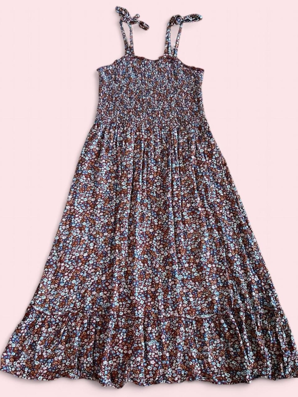 Tobrief Floral Smocked Maxi Dress in Ditsy Multicolored Print